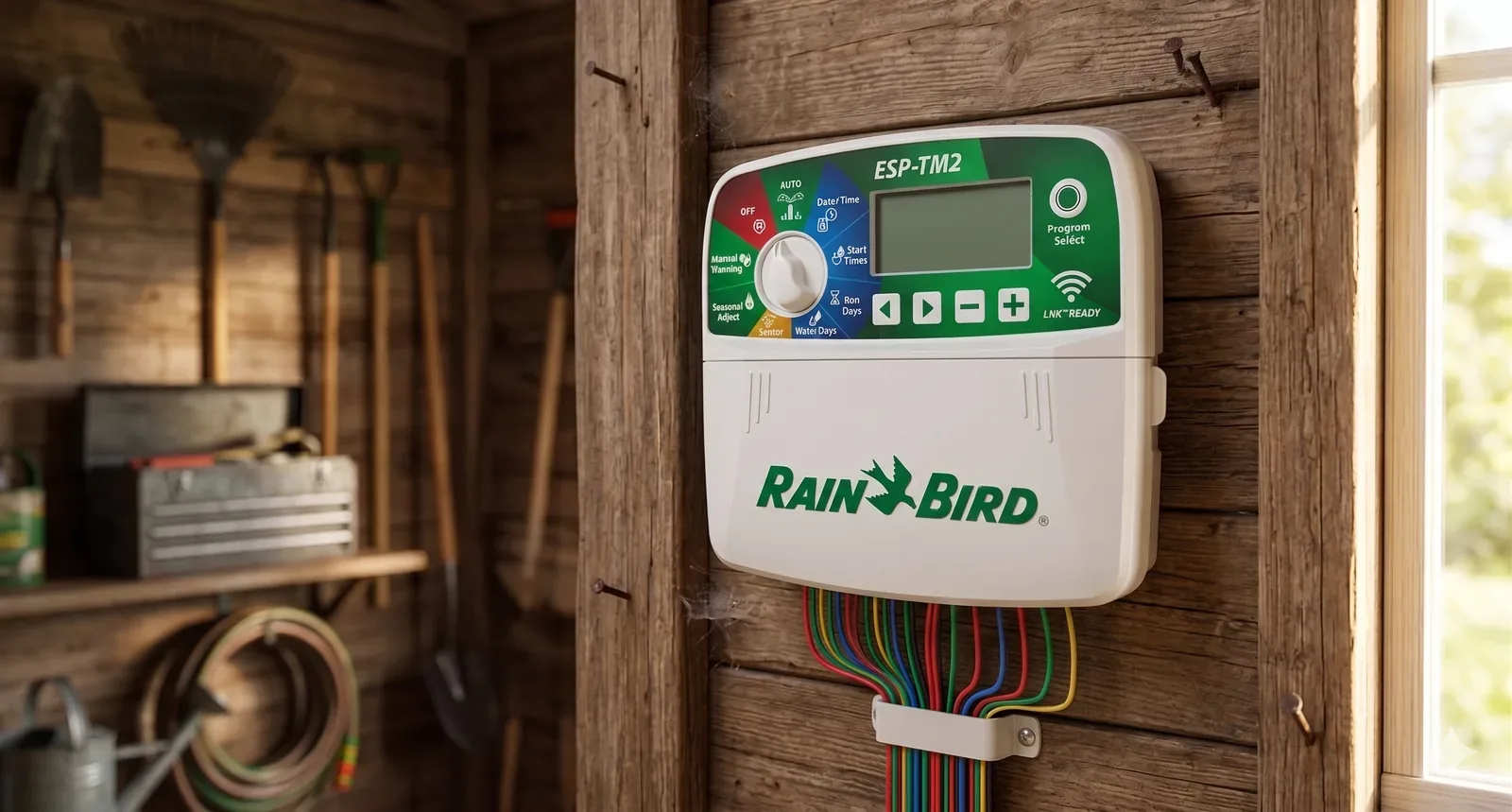 Sterownik nawadniania Rain Bird ESP-TM2 z gotowością na moduł WiFi LNK (LNK Ready) i kolorowym okablowaniem sekcji
